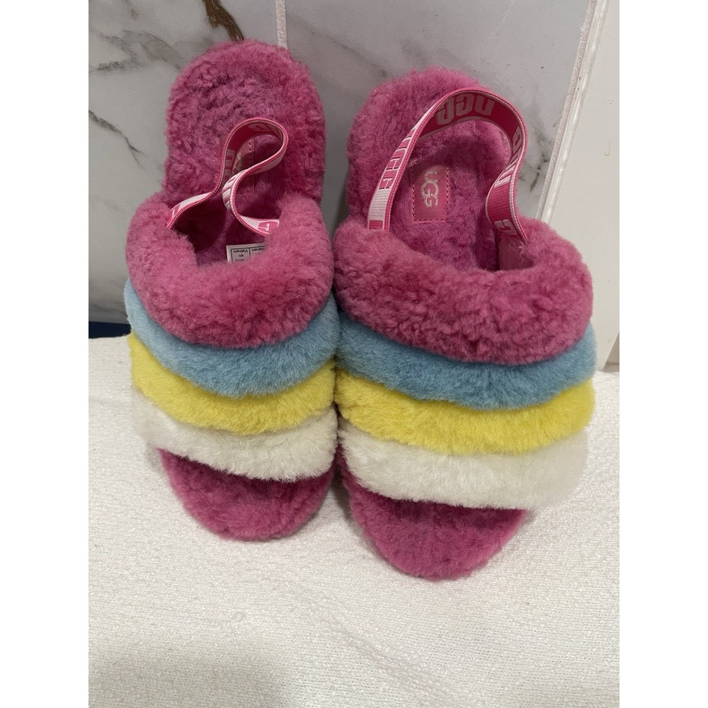 UGG FLUFF YEAH SLIDE RAINBOW SLINGBACK SLIPPERS SIZE US 5